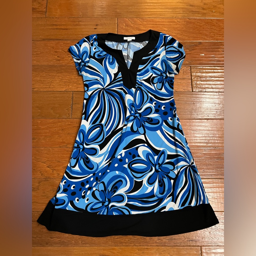 Dressbarn Blue and Black Floral Dress